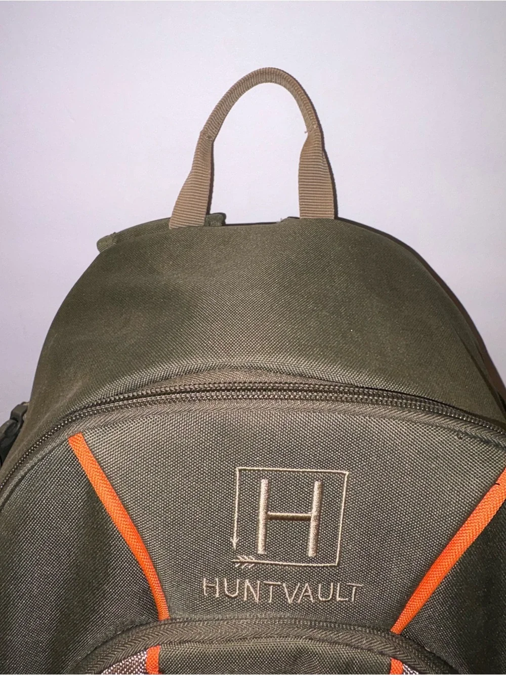 HuntVault Olive and Orange Outdoor Backpack